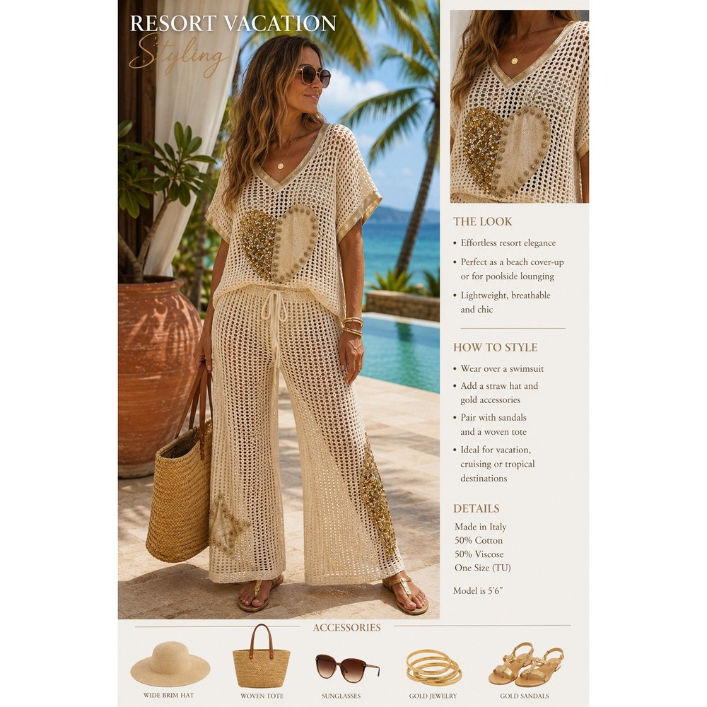 Made in Italy Crochet Heart Sequin Outfit